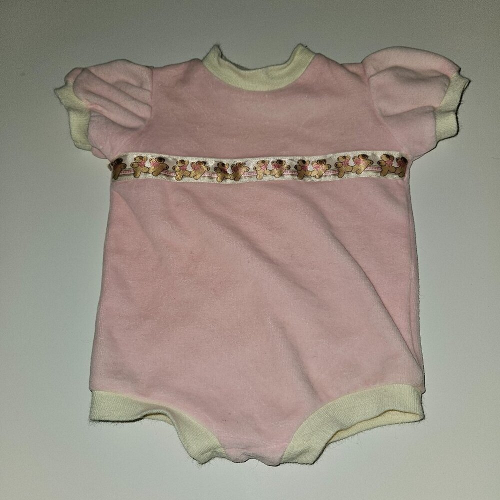 VTG Little Angel Teddy Bear Bodysuit 6-12 Months Pink Terrycloth Ivory